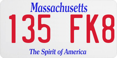 MA license plate 135FK8
