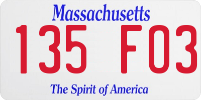 MA license plate 135FO3