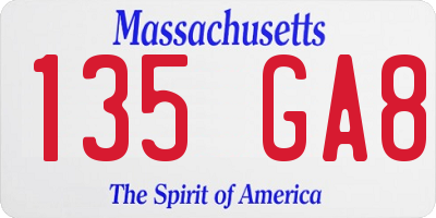 MA license plate 135GA8