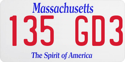 MA license plate 135GD3
