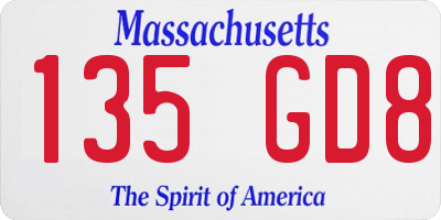 MA license plate 135GD8