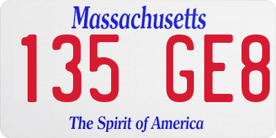 MA license plate 135GE8