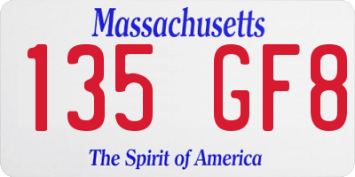 MA license plate 135GF8