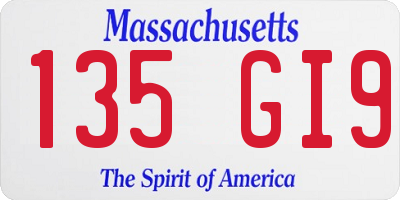 MA license plate 135GI9