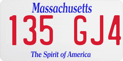 MA license plate 135GJ4