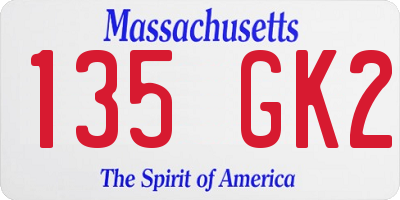 MA license plate 135GK2