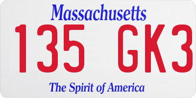MA license plate 135GK3