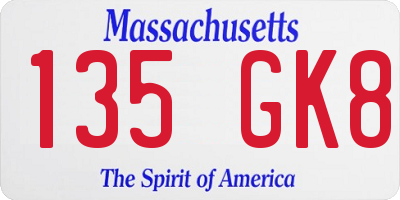 MA license plate 135GK8