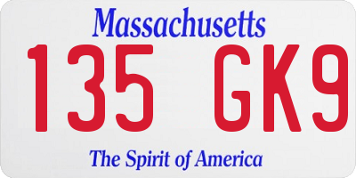MA license plate 135GK9