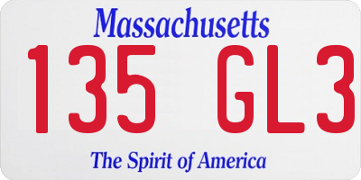 MA license plate 135GL3
