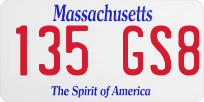 MA license plate 135GS8