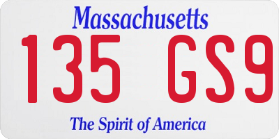MA license plate 135GS9