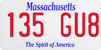 MA license plate 135GU8
