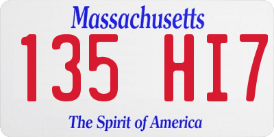 MA license plate 135HI7
