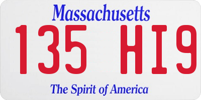 MA license plate 135HI9