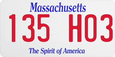 MA license plate 135HO3