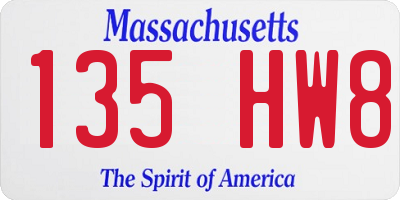MA license plate 135HW8