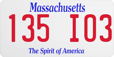 MA license plate 135IO3