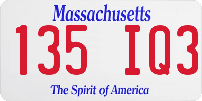 MA license plate 135IQ3