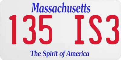 MA license plate 135IS3