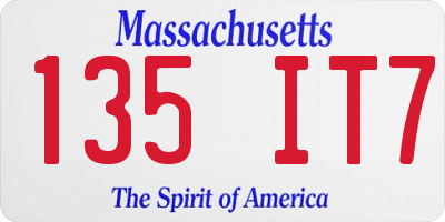 MA license plate 135IT7