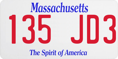 MA license plate 135JD3