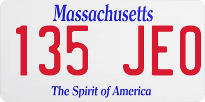 MA license plate 135JE0