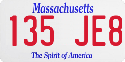 MA license plate 135JE8