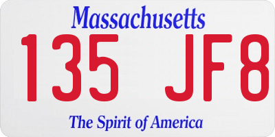 MA license plate 135JF8