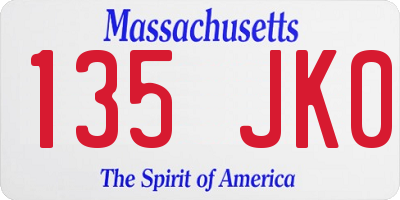 MA license plate 135JK0