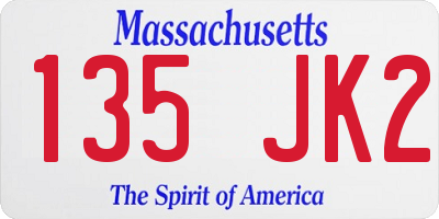 MA license plate 135JK2