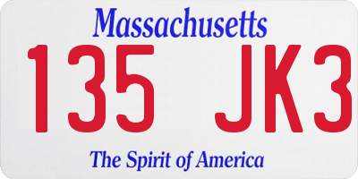 MA license plate 135JK3