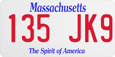 MA license plate 135JK9
