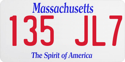 MA license plate 135JL7