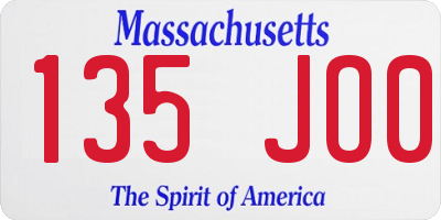 MA license plate 135JO0