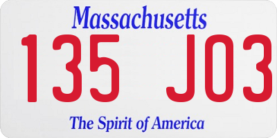 MA license plate 135JO3