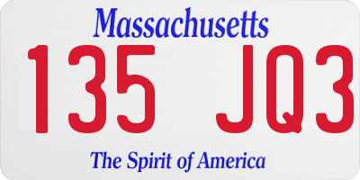 MA license plate 135JQ3