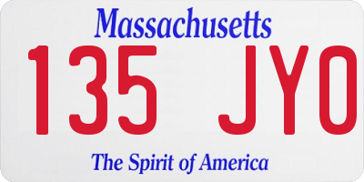 MA license plate 135JY0