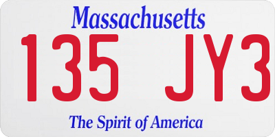 MA license plate 135JY3