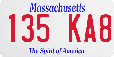 MA license plate 135KA8