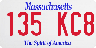 MA license plate 135KC8