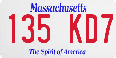 MA license plate 135KD7