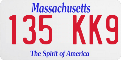 MA license plate 135KK9