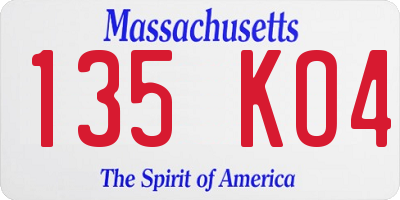MA license plate 135KO4