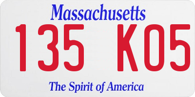MA license plate 135KO5