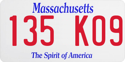 MA license plate 135KO9