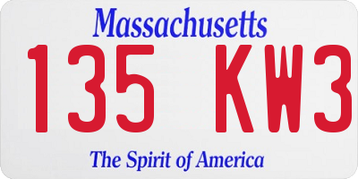 MA license plate 135KW3