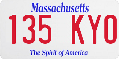 MA license plate 135KY0