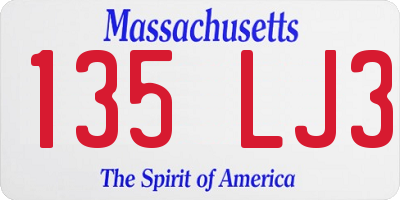 MA license plate 135LJ3