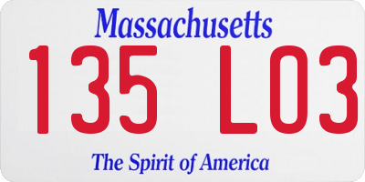 MA license plate 135LO3